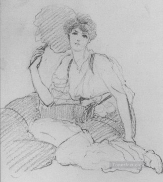  classicist Canvas - Flabellifera pencil sketch Neoclassicist lady John William Godward